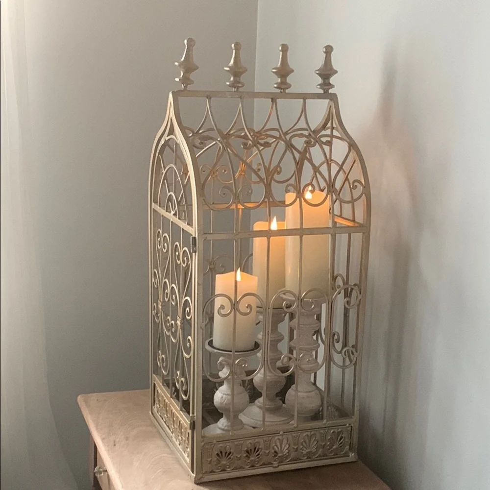Elegant Gold Candle Holder Lantern bird cage large metal outdoor indoor home 28